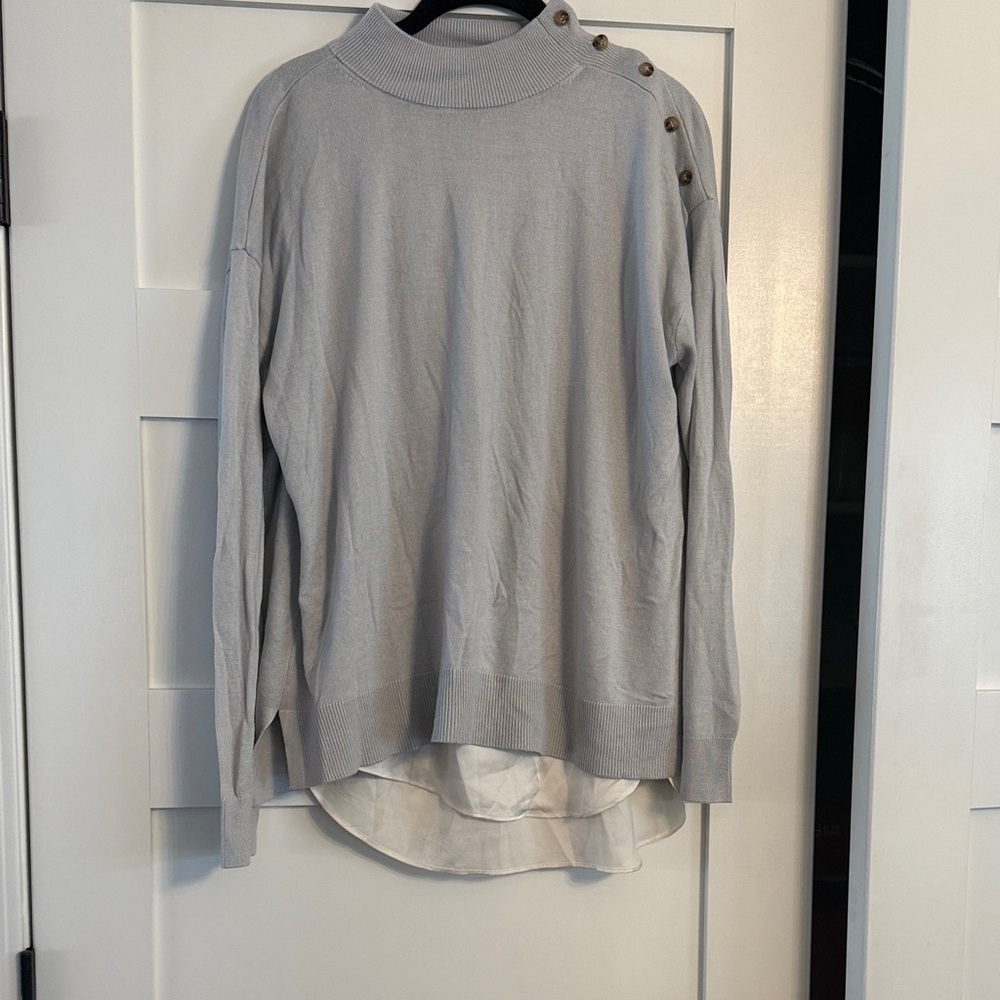 Ann Taylor Light Gray Turtleneck Sweater with Button Accents